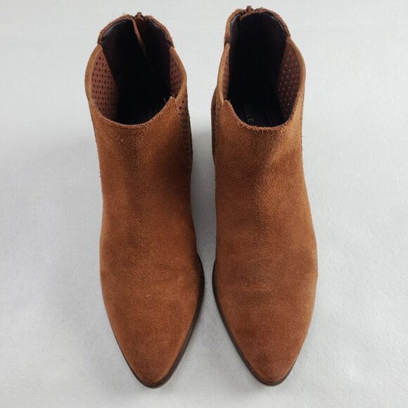 Cole Haan Val Ankle Boot Womens 8 Brown Suede Perforated Back Zip Grand Bootie - Picture 4 of 12